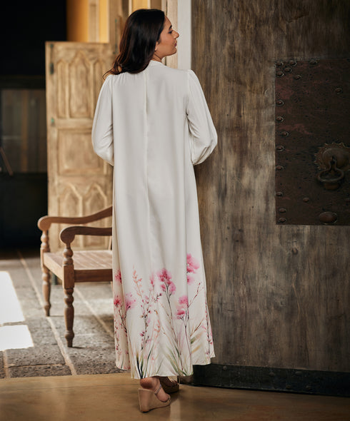 Border Printed White Maxi Dress